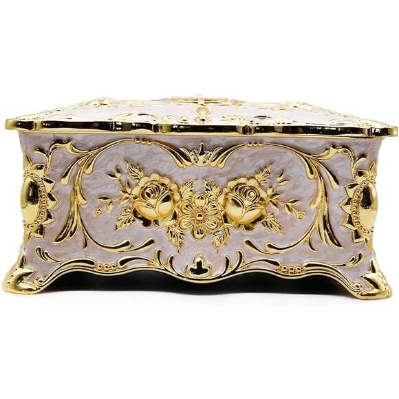 Luxury Metal Alloy Rectangular Jewelry Box Rose Pattern Small - Picture 4 of 7